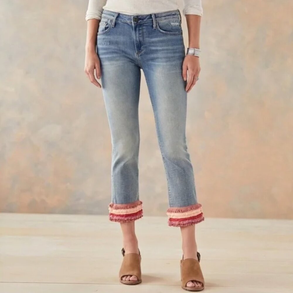 Anthropologie Driftwood Collette Fringe Cropped Jeans